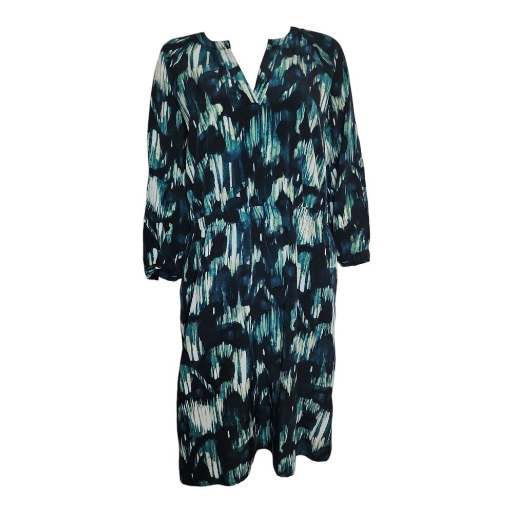 Mossimo Dress Womens Size XXL Green Black 3/4 Sleeve Printed Pullover‎ V Neck